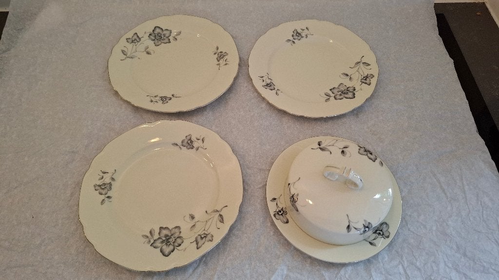 Antiek Art-Deco botervloot & 3 bordjes, Antiek en Kunst, Antiek | Servies compleet, Ophalen