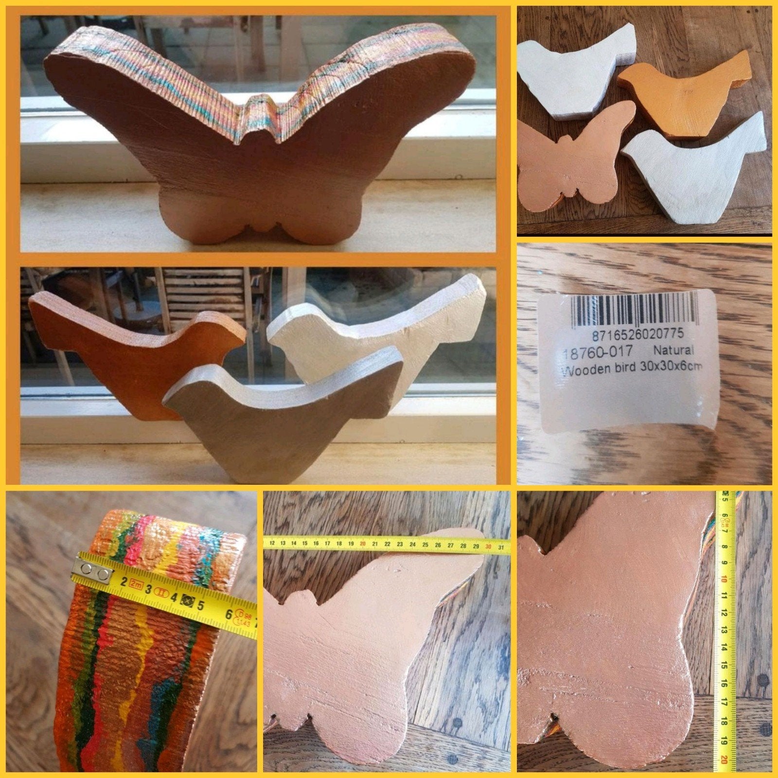 houten decoratie 3 vogels/1 vlinder, Tuin en Terras, Ophalen of Verzenden