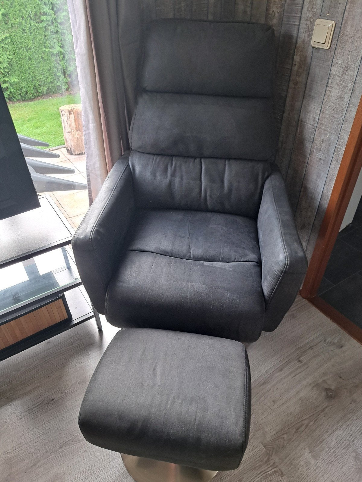 fauteuil stoel leer draaistoel voetenbank grijs, Huis en Inrichting, Ophalen, Zo goed als nieuw, 50 tot 75 cm, Leer