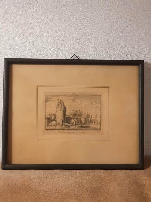 Gravure Bij de Spaarnebrug Haarlem 1732 Abraham Rademaker, Ophalen
