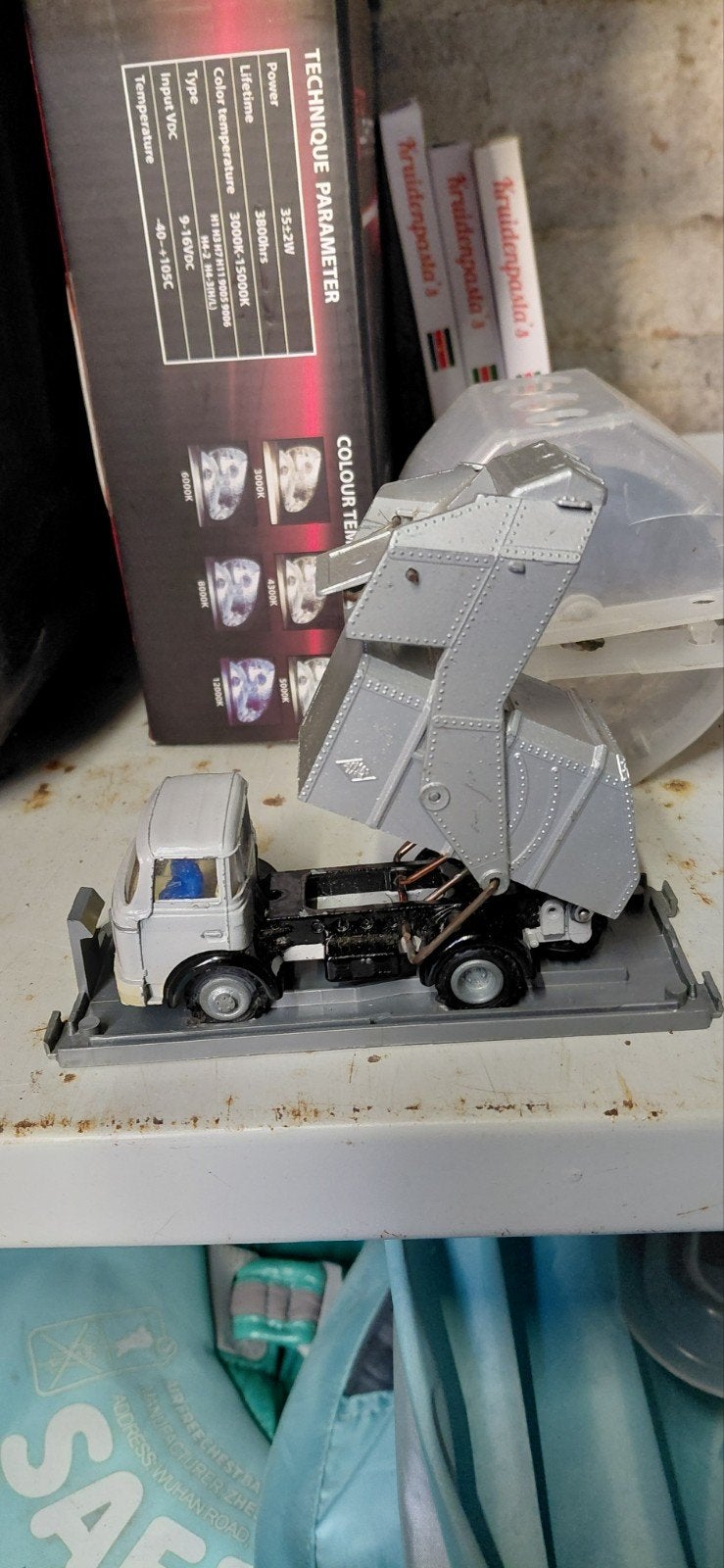 Vintage France Jouet Miniatuur Metalen Vuilniswagen, Overige merken, Gebruikt, 1:50 of kleiner, Ophalen of Verzenden