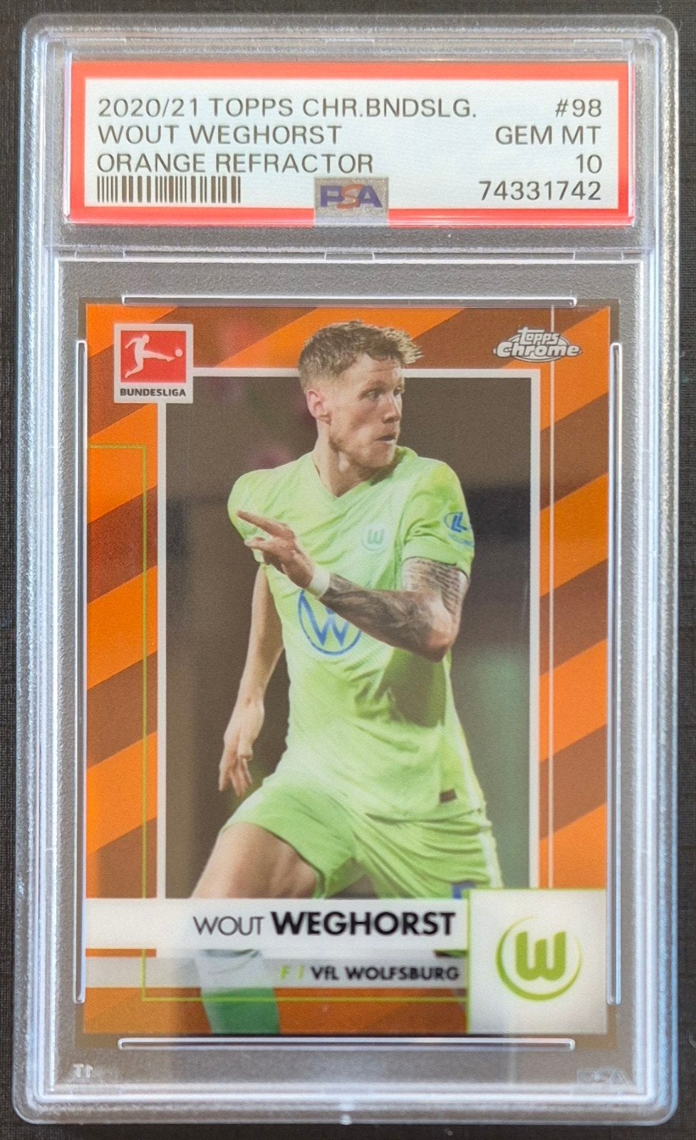 Topps Chrome PSA 10 Wout Weghorst /25 - VFL Wolfsburg, 20/21, Ophalen of Verzenden, Zo goed als nieuw, Buitenlandse clubs, Spelerskaart