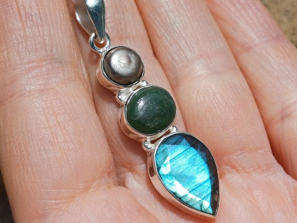 Vanoli 925 zilver kettinghanger labradoriet aventurijn parel, Daiva1973@hotmail.com, Met edelsteen, Vanoli, Overige kleuren