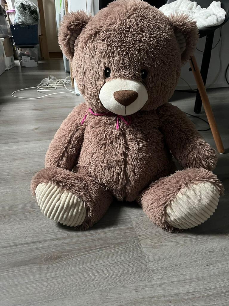 Grote zachte bruine teddybeer met roze strik, Ophalen, Gebruikt, Beer, Middelgroot (20 tot 80 cm)