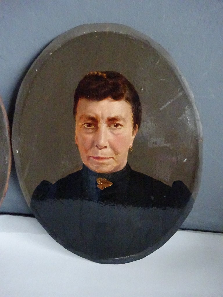2 oude ovale portretten op paneel, Antiek en Kunst, Ophalen of Verzenden