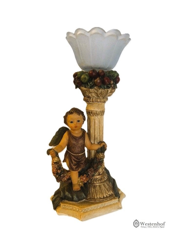 Barok kandelaars engel beeld waxinelichthouder glas vintage, Verzenden, Crème, Overige materialen, Waxinelichthouder