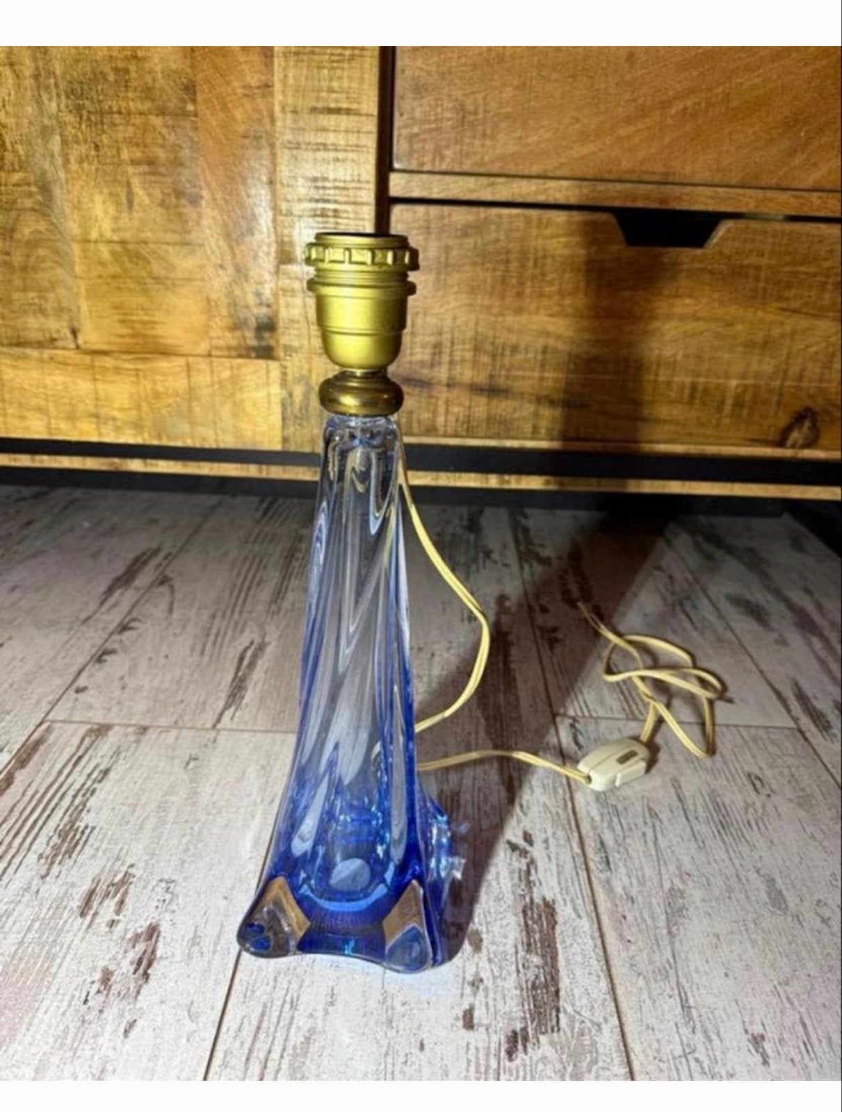 Val Saint Lambert tafellampvoet - Blauw en helder kristal, Ophalen of Verzenden