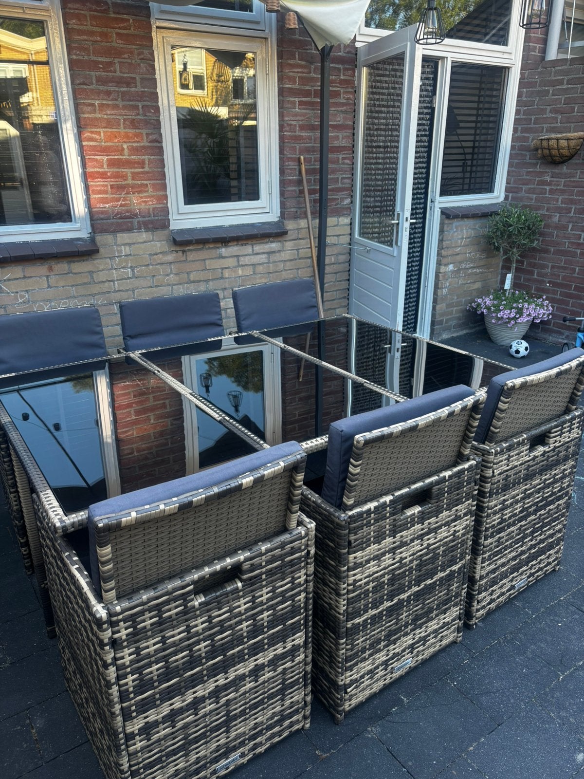 Tuinset compleet 6 stoelen en 4 hockers, Tuin en Terras, Tuinsets en Loungesets, Ophalen, Overige materialen, 6 zitplaatsen, Zo goed als nieuw