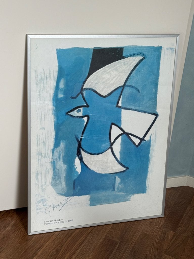 Ingelijste poster Georges Braque L'oiseau bleu et gris 60x80, Zeefdruk, Ophalen of Verzenden, Overige materialen, Dieren