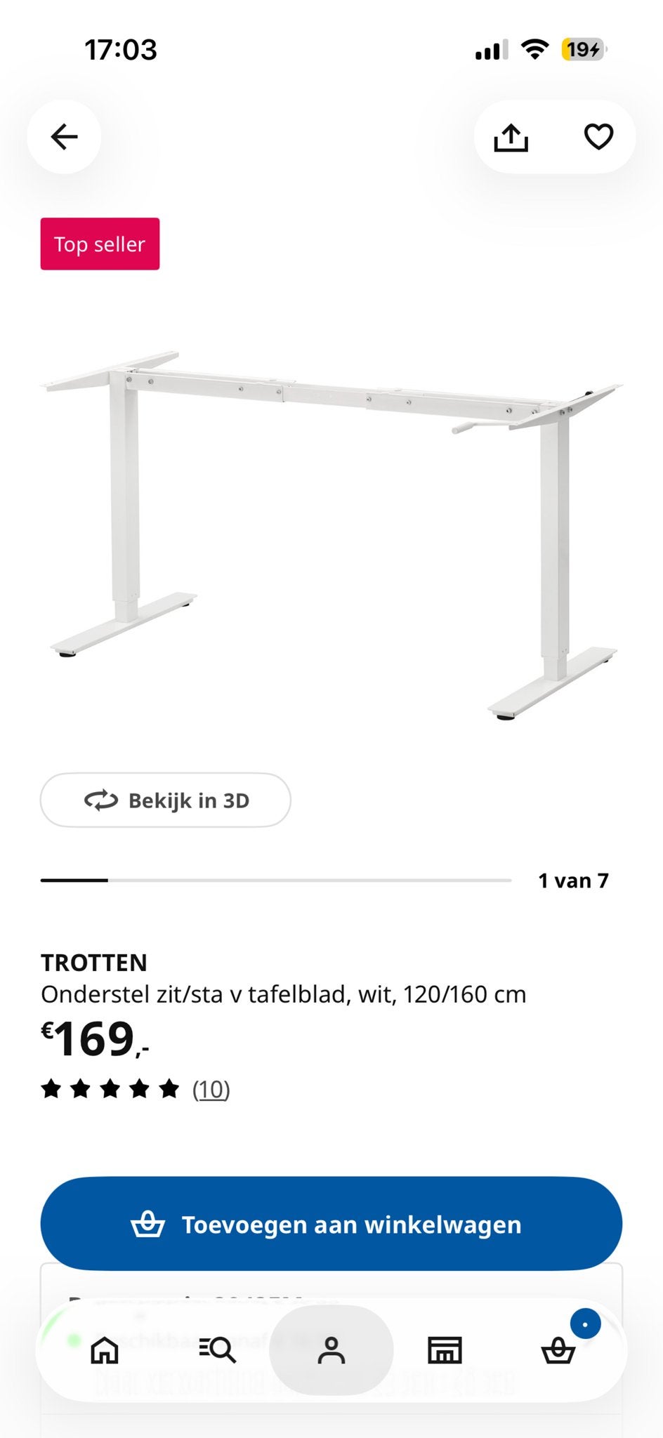 IKEA TROTTEN Zit-sta bureau - Zo goed als nieuw, Huis en Inrichting, Ophalen, Zit-sta bureau, Spaanplaat of MDF, In hoogte verstelbaar