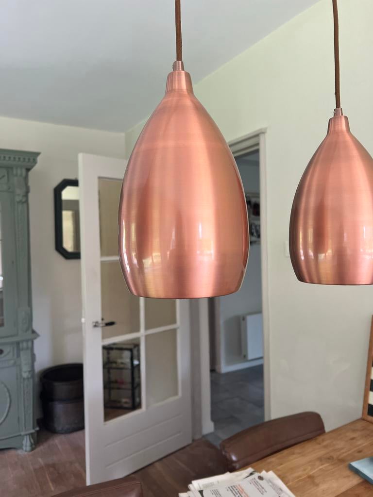Koperkleurige hanglamp met 5 kelken, Huis en Inrichting, Lampen | Hanglampen, Ophalen, Zo goed als nieuw, Metaal, 75 cm of meer