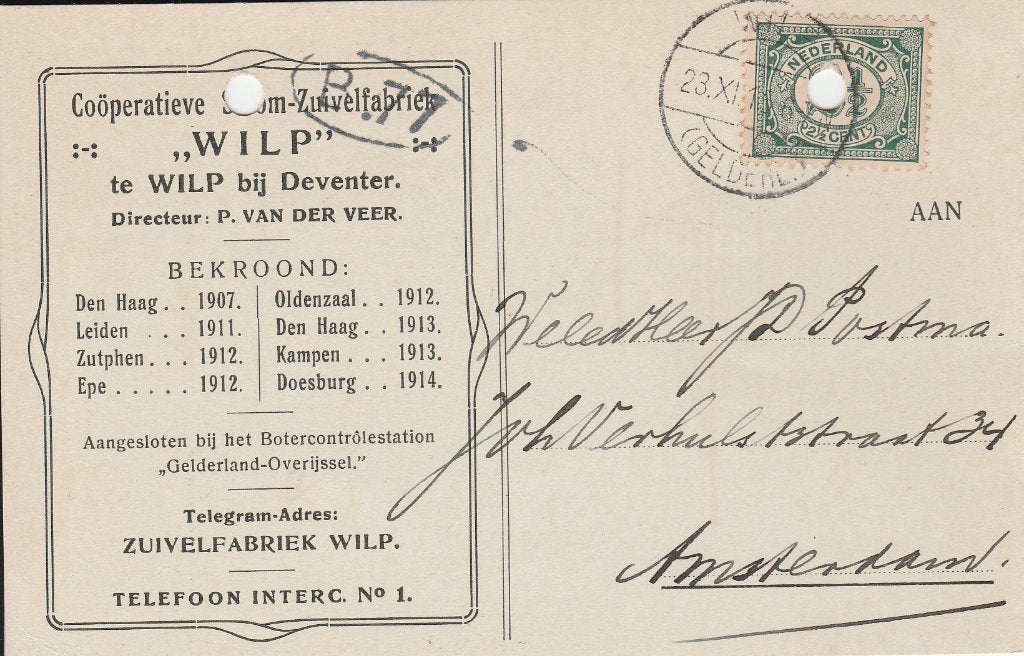 WILP 1915 Coop ZUIVELFABRIEK telefoonnr 1, Ophalen of Verzenden, Voor 1920, Gelopen, Overijssel