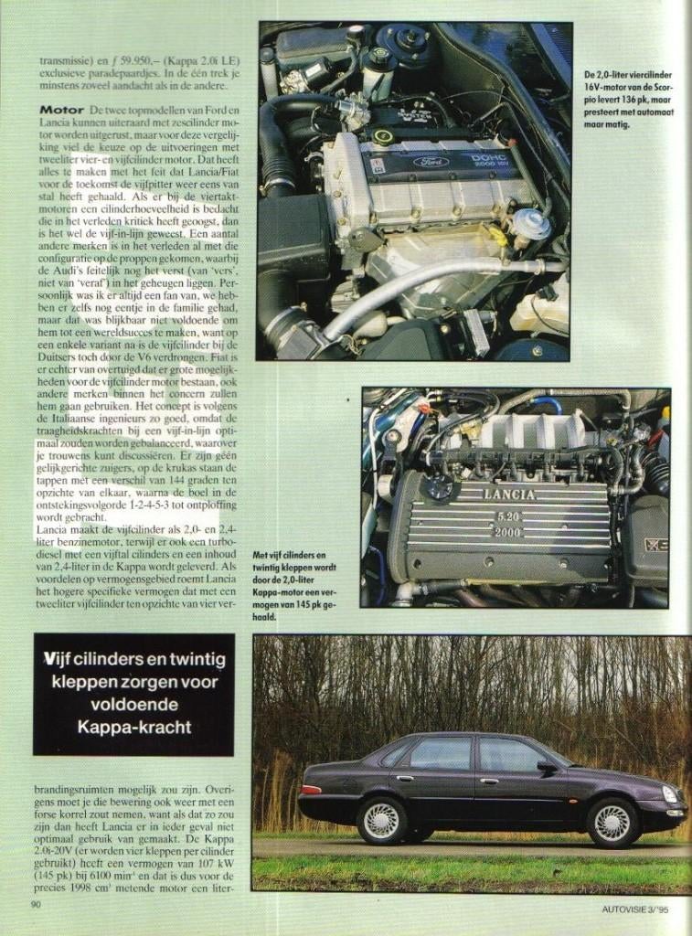 Autovisie dubbeltest Ford Scorpio en Lancia Kappa 1995, Ophalen of Verzenden, Gelezen, Ford