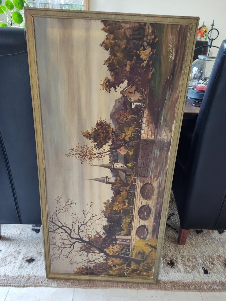 Schilderij dorpsgezicht, Antiek en Kunst, Ophalen