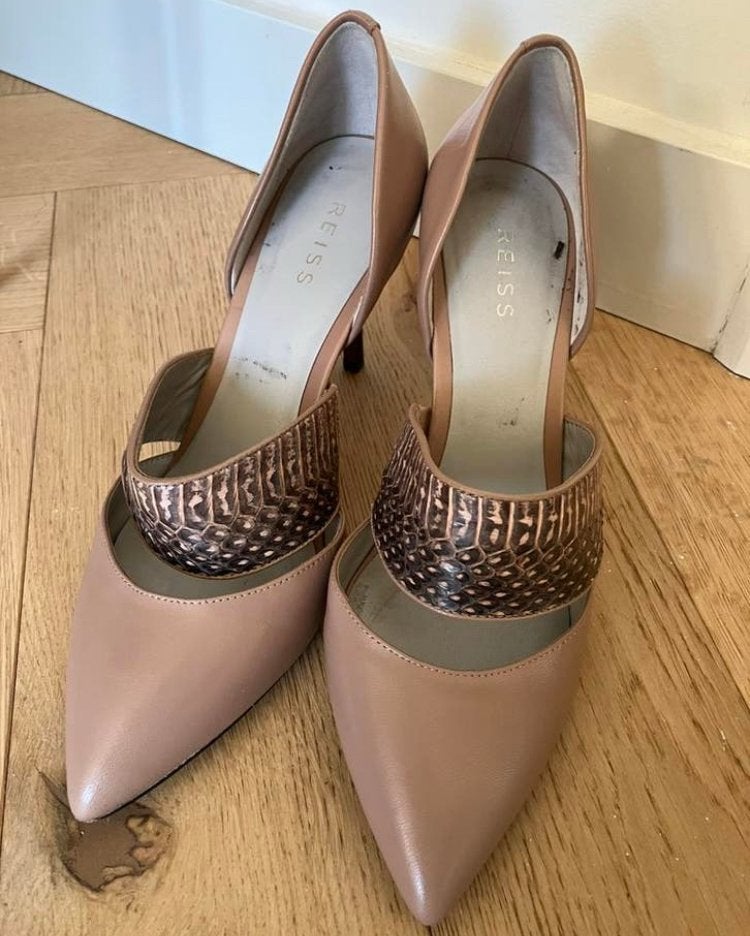 Reiss hakken pumps stiletto’s beige nude snakeprint schoenen, Ophalen of Verzenden, Zo goed als nieuw, Beige