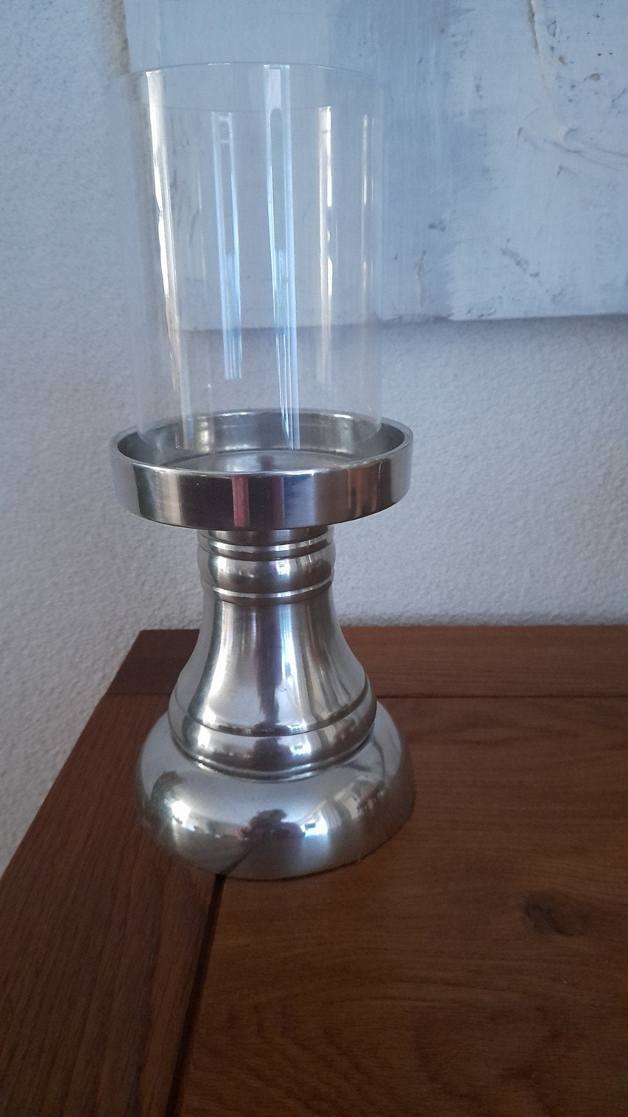 Grote luxe  rvs kandelaar /windlicht geschikt stompkaars, Huis en Inrichting, Woonaccessoires | Kandelaars en Kaarsen, Zo goed als nieuw