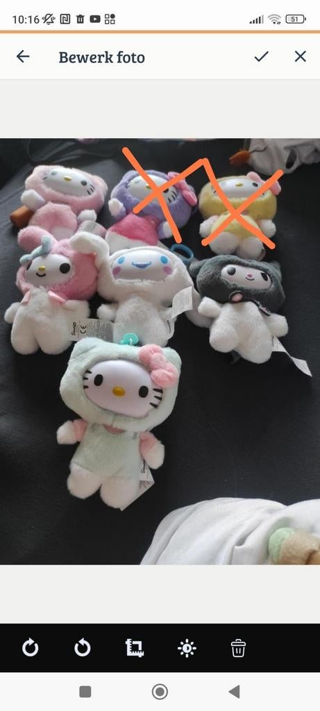 Hello Kitty pluches (paars is kwijt), Ophalen, Overige merken, Nieuw, Kat