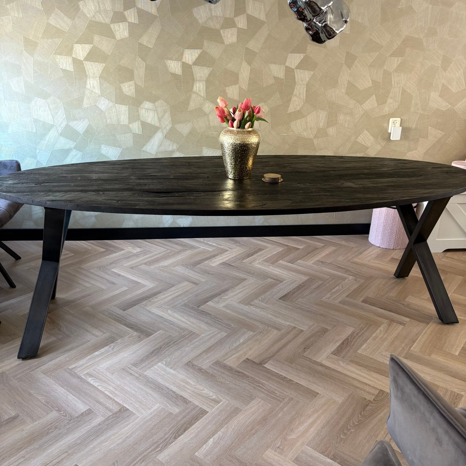 Zwarte ovalen eettafel 240cm MOET WEG!, Ophalen, 100 tot 150 cm, 200 cm of meer, Zo goed als nieuw