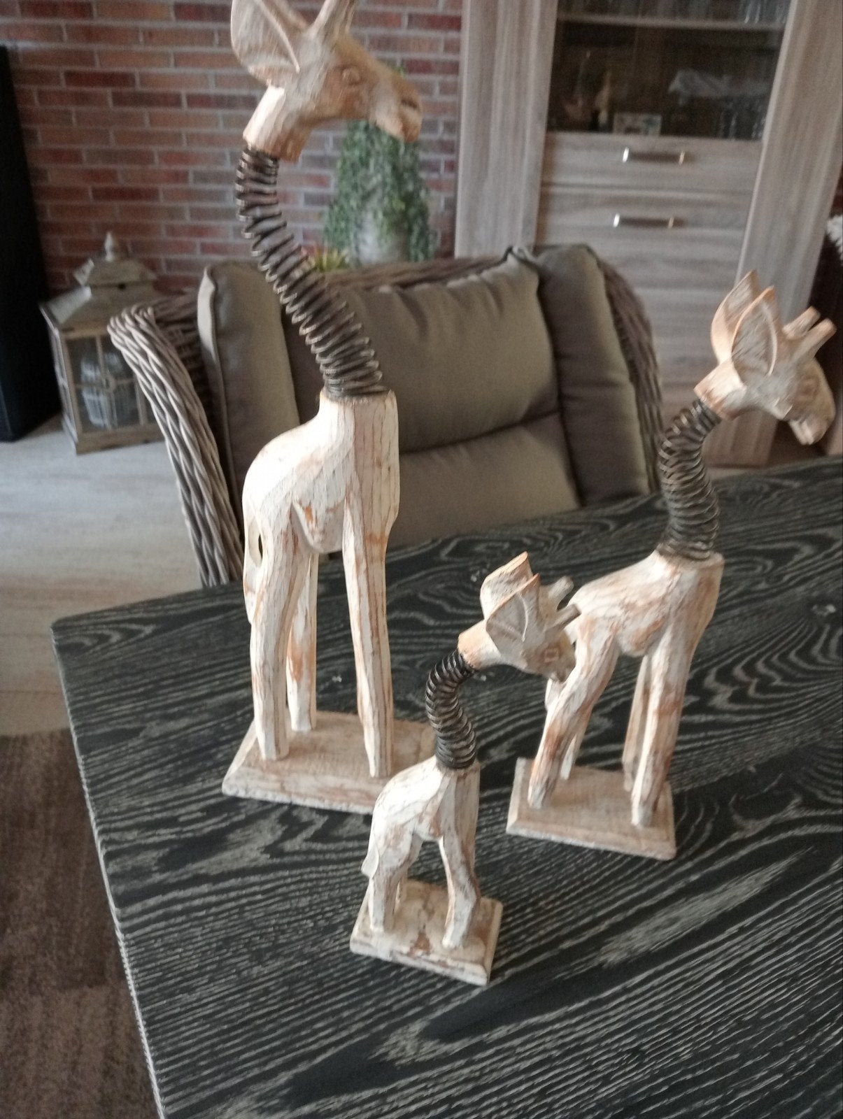 Set van 3 houten giraffen met flexibele nek, Hout, Gebruikt, Beige, Overige stijlen