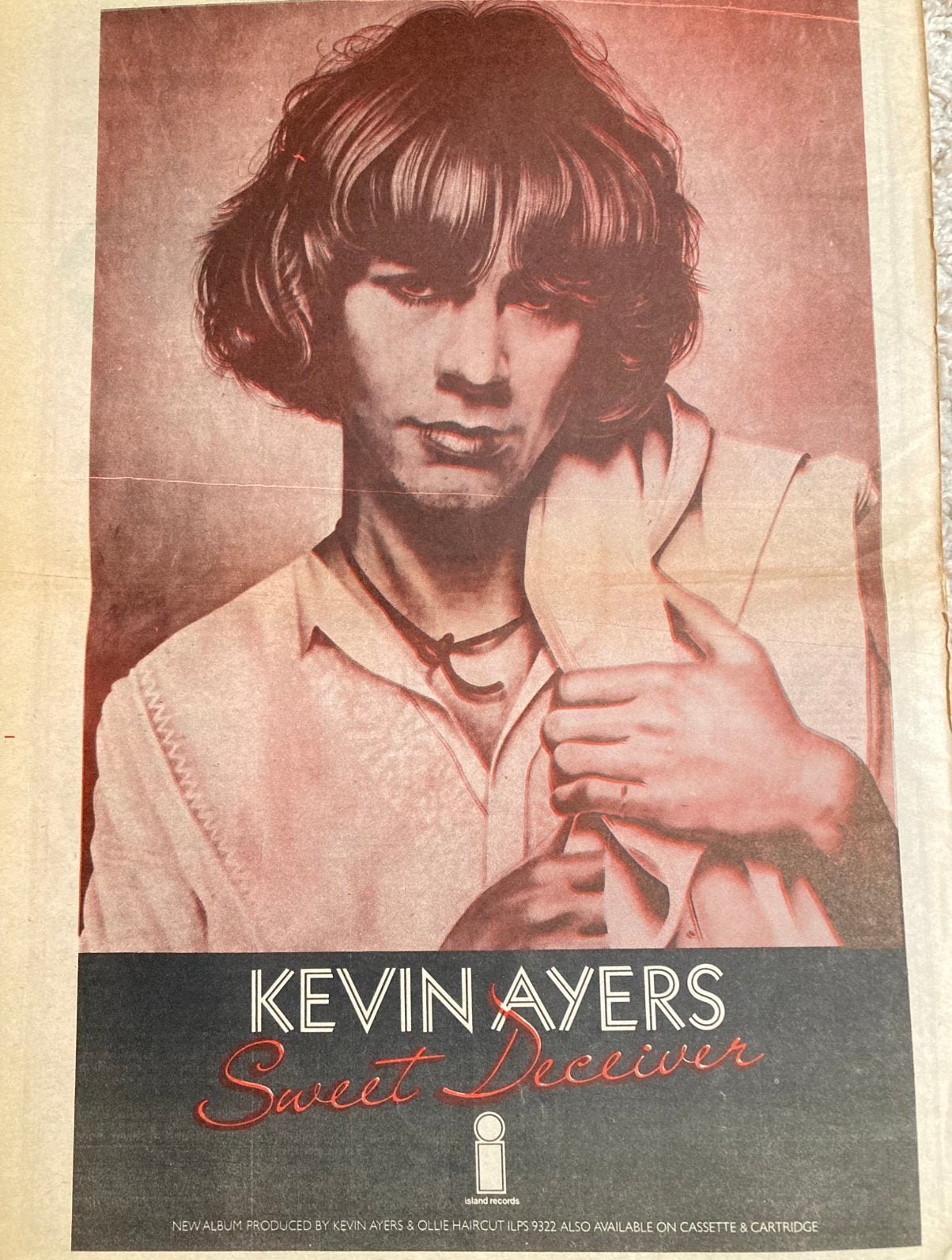 Paginagrote A3 advertentie KEVIN AYERS Sweet Deceiver, Ophalen of Verzenden, Gebruikt