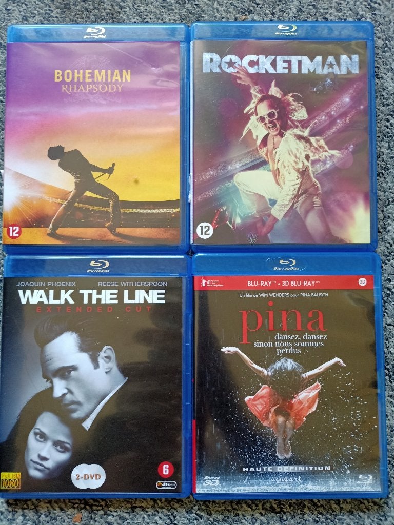 Blu-rays: Bohemian Rhapsody, Rocketman, Walk the Line, Pina, Cd's en Dvd's, Blu-ray, Zo goed als nieuw, Drama, Blu-ray, Filmcollectie