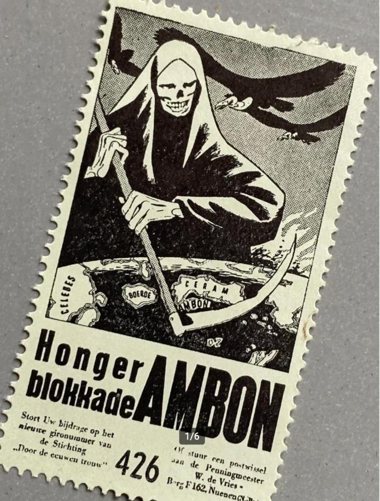Zegel van de Honger blokkade in Ambon. 1950, Ophalen of Verzenden, 20e eeuw of later, Zo goed als nieuw
