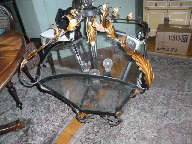 antieke zware gietijzeren art-deco hanglamp 90x50 x 100 cm, Antiek en Kunst, Ophalen