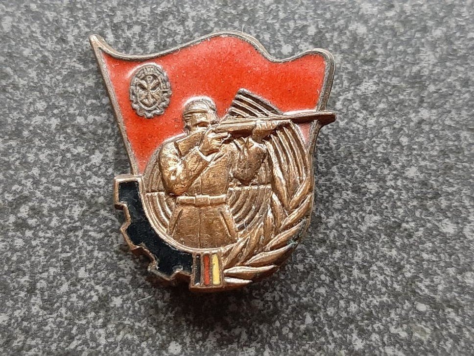 DDR  -  ARMY  - geweer schieten / speld broche  26x23 mm, Verzamelen, Militaria | Algemeen, Ophalen of Verzenden, Landmacht, Duitsland