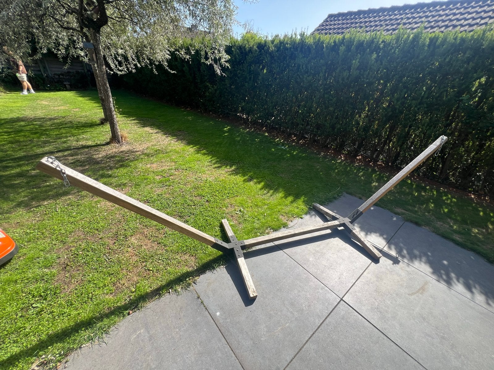 Houten hangmatstandaard voor buiten, Tuin en Terras, Gebruikt, Ophalen of Verzenden, Met standaard, Eenpersoons