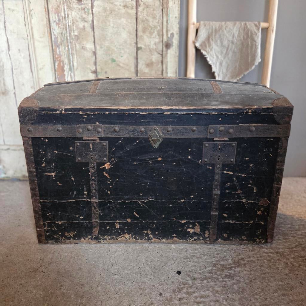 Oude Houten Brocante Reiskoffer Zwart - Vintage Koffer, Ophalen, Sappemeer, Gebruikt, Bij
