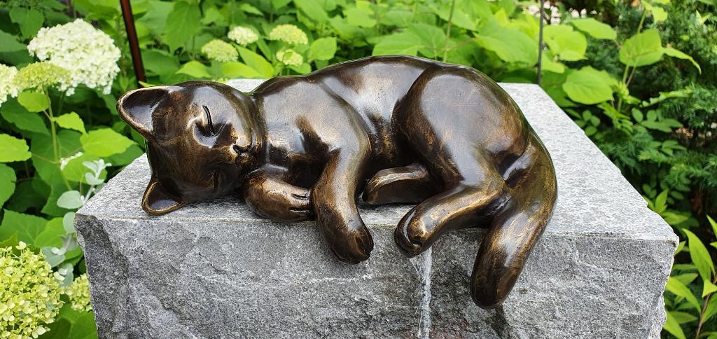 POES DIE SLAAPT / bronzen dierenbeeld / KAT, Dierenbeeld, Nieuw, Info@huisentuindecoratiemarie.nl, Huis en tuin decoratie marie