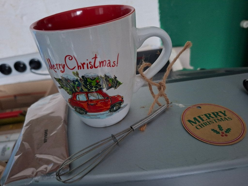 mok merry christmas met minigarde en zakje cacao, Diversen, Ophalen of Verzenden