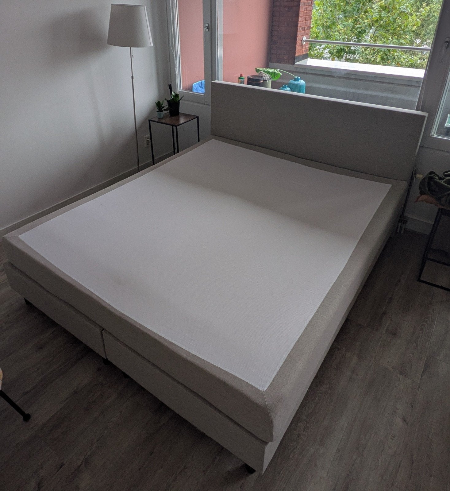 Boxspring met matras, hoofdbord en topper, 180x210, Gebruikt, 210 cm, Tweepersoons, Ophalen of Verzenden