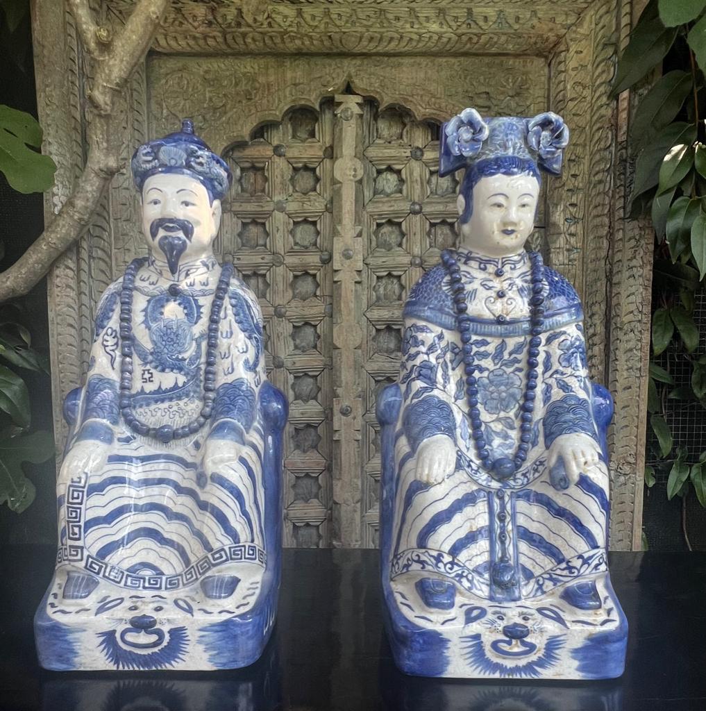 Zeer grote vintage Chinese porselein beelden echtpaar keizer, Antiek en Kunst, Ophalen