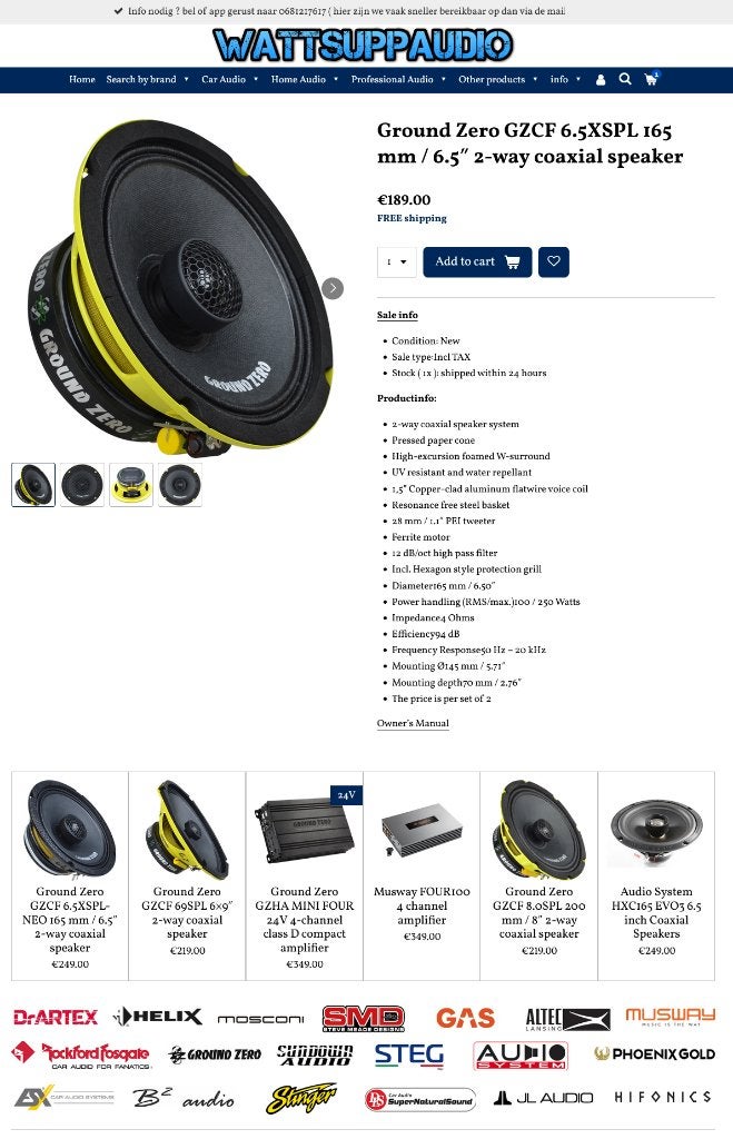 Ground Zero GZCF 6.5XSPL 165 mm/6.5″ 2-way coaxial speaker, ., Nieuw, Ophalen of Verzenden, .