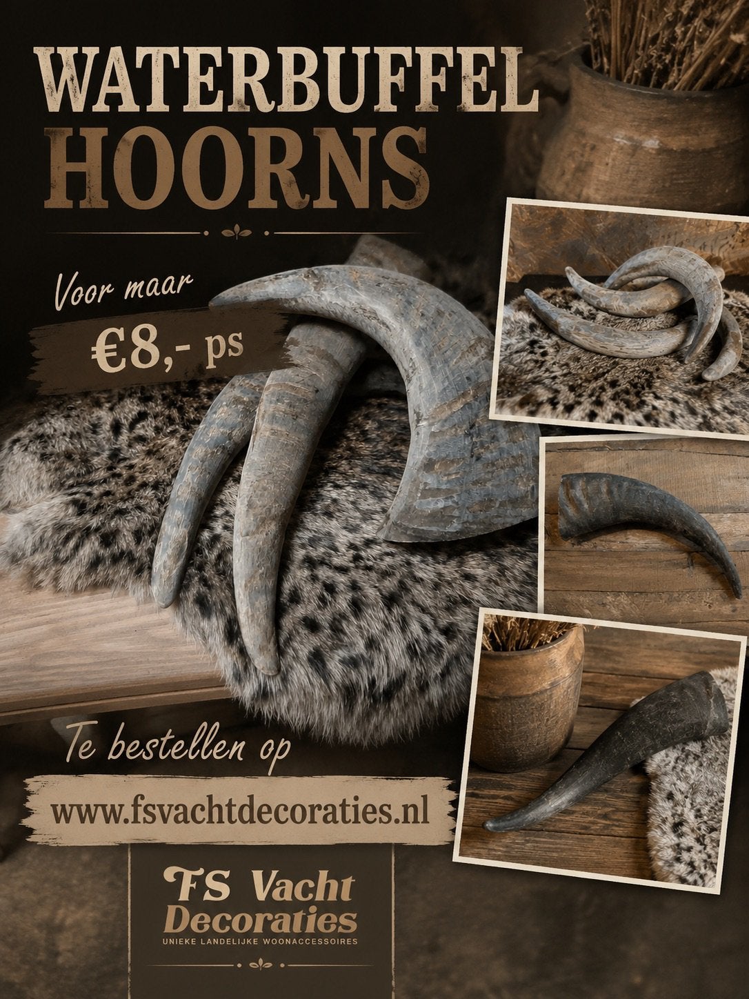 Waterbuffel hoorns, Ophalen of Verzenden, Nieuw, Boerderijdier, Gewei of Kop
