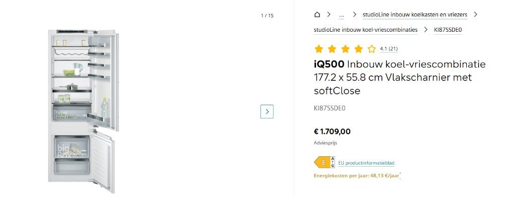 Siemens iQ500 studioline Inbouw Koel-vriescombinatie, Witgoed en Apparatuur, Koelkasten en IJskasten, Ophalen, 200 liter of meer