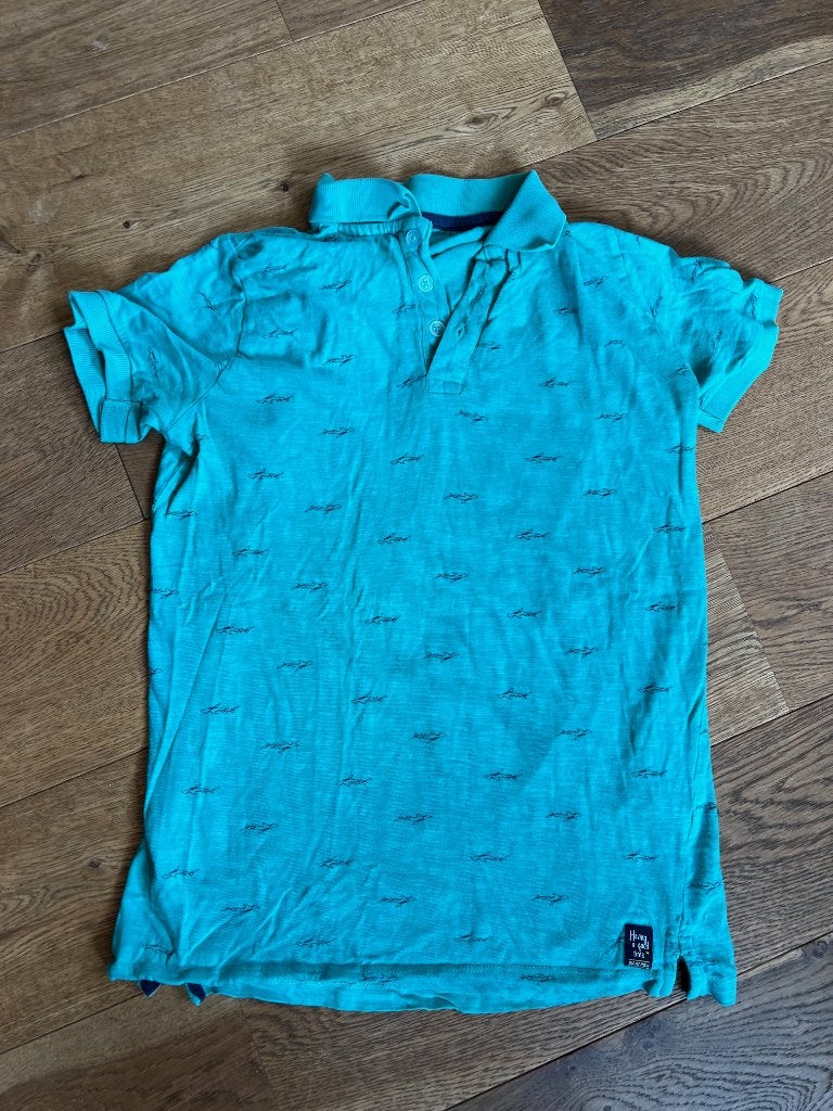 Hema polo shirt maat 158/164 groen met haaien, Ophalen of Verzenden, Jongen, Shirt of Longsleeve