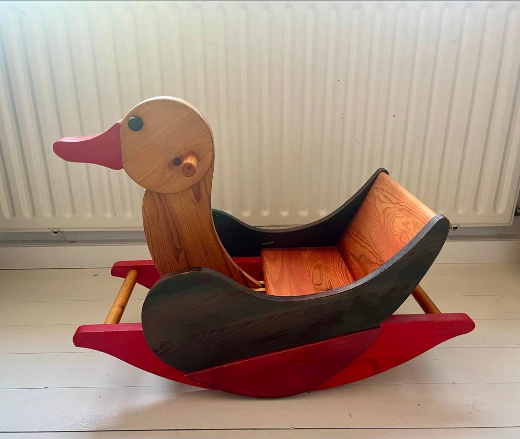 Houten schommel eend - Vintage kinder schommelstoel, Ophalen of Verzenden, Gebruikt, Jongen of Meisje