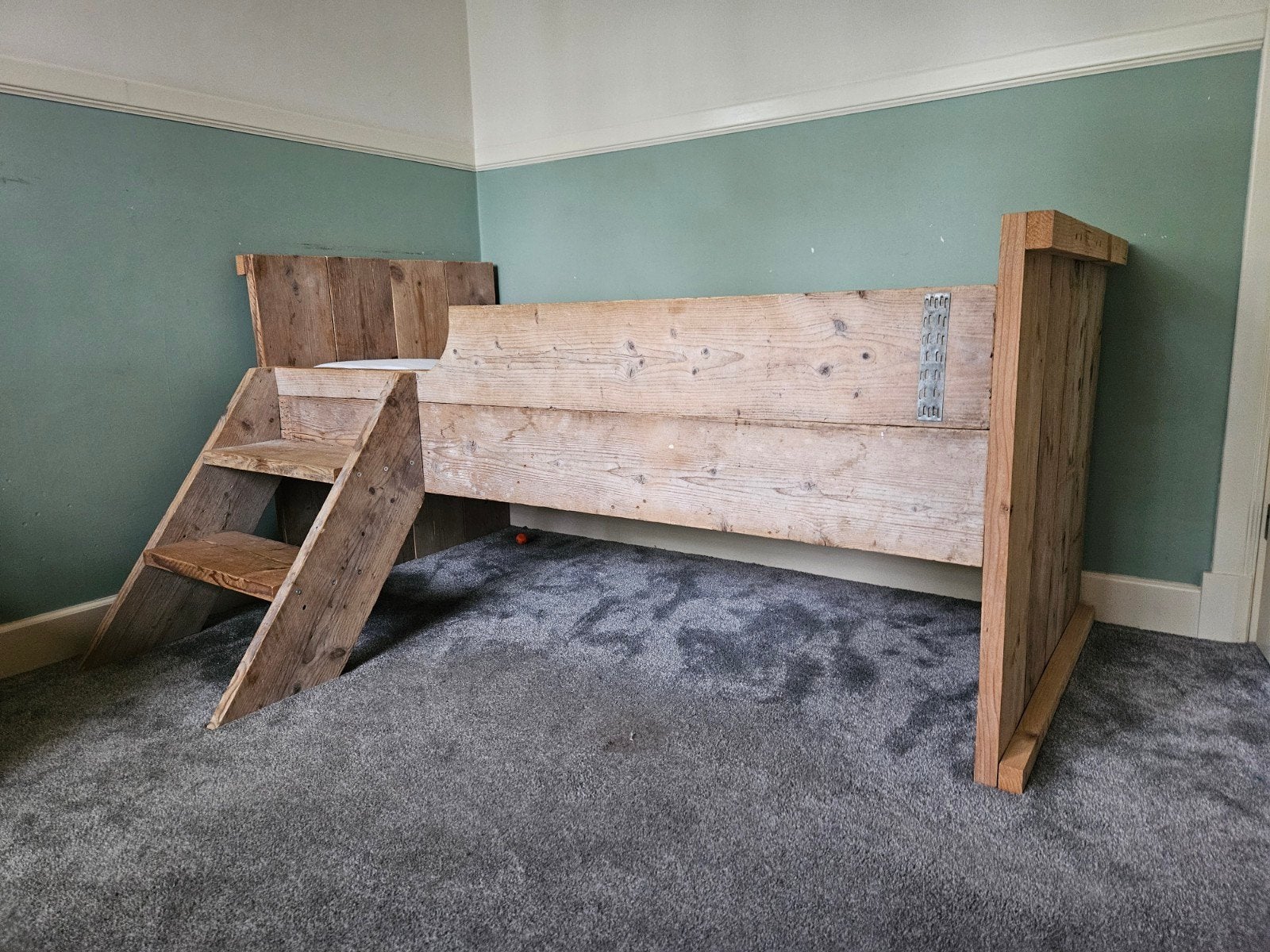 Steigerhouten kinderbed met trapje 70x160, Ophalen, Gebruikt, Bruin, Steigerhout