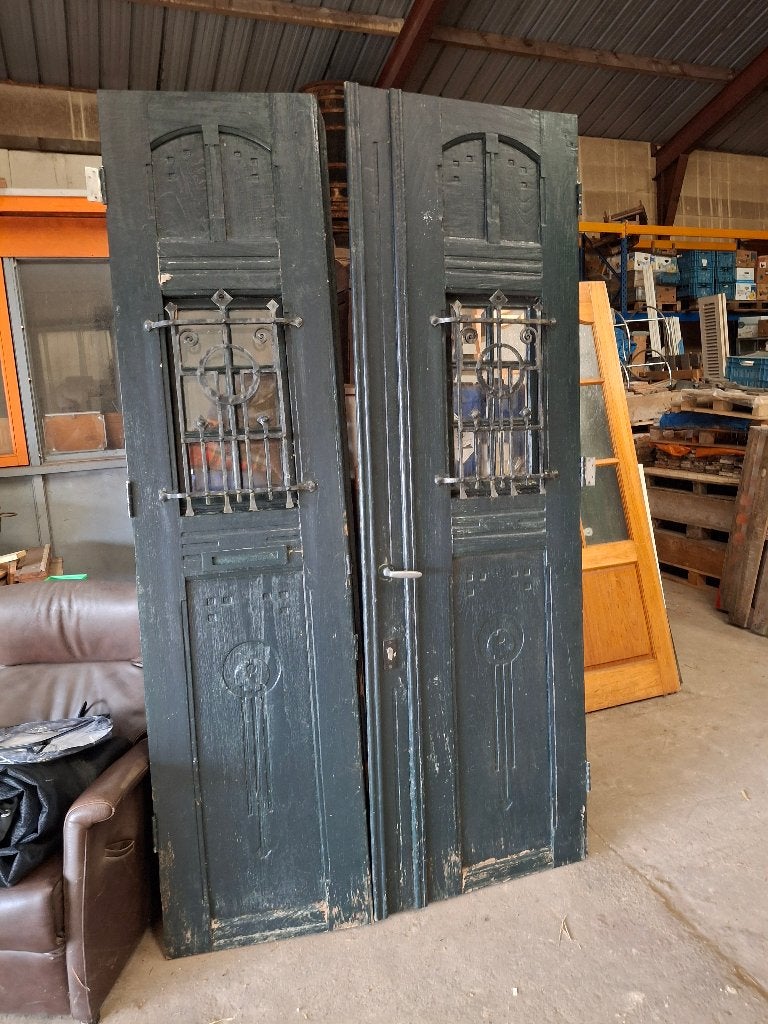 voordeur dubbel,rond 1900 uit bankgebouw Leeuwarden, zie oms, Ophalen, 200 tot 215 cm, Glas, Buitendeur