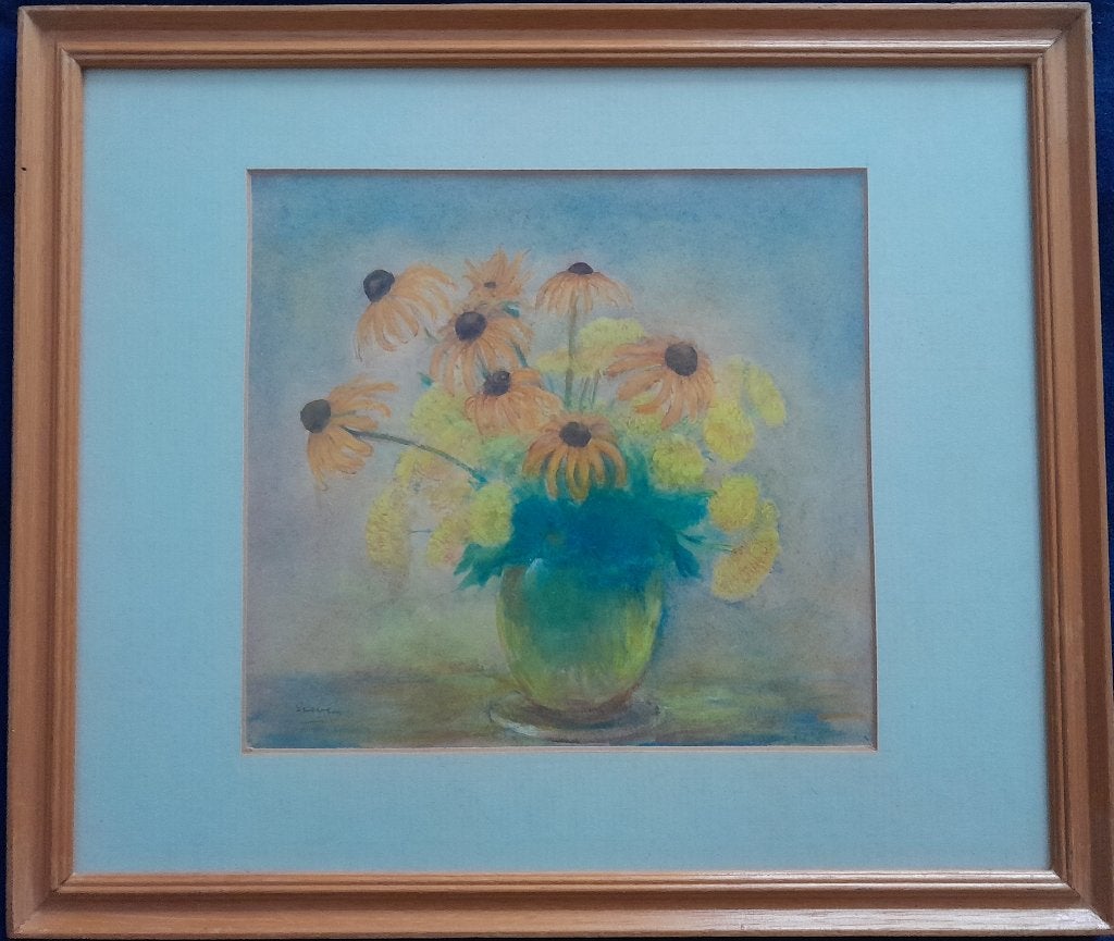 Gele bloemen op een vaas - aquarel, Ophalen, Minder dan 50 cm, Gebruikt, Oorspronkelijke maker