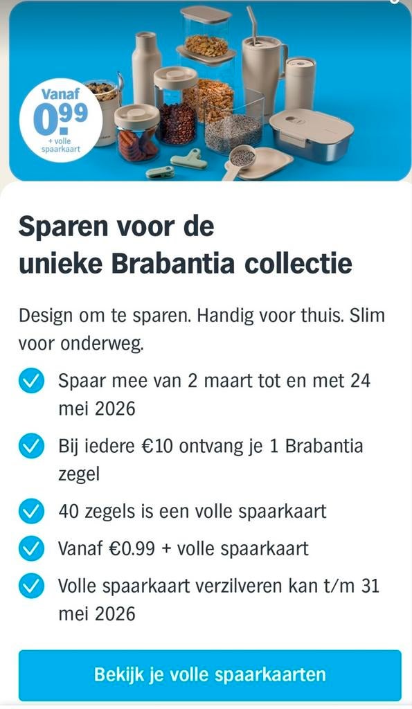 Brabantia zegels AH €2 per kaart❤️Genoeg kaarten beschikbaar, Verzamelen, Supermarktacties, Albert Heijn, Ophalen of Verzenden