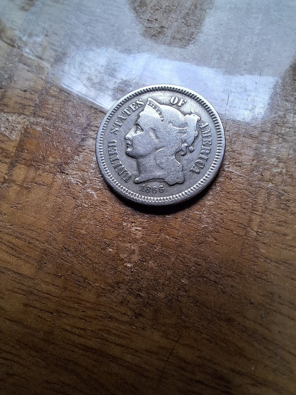 Amerikaanse 3 Cent Nickel 1866 - Historische munt USA, Ophalen of Verzenden