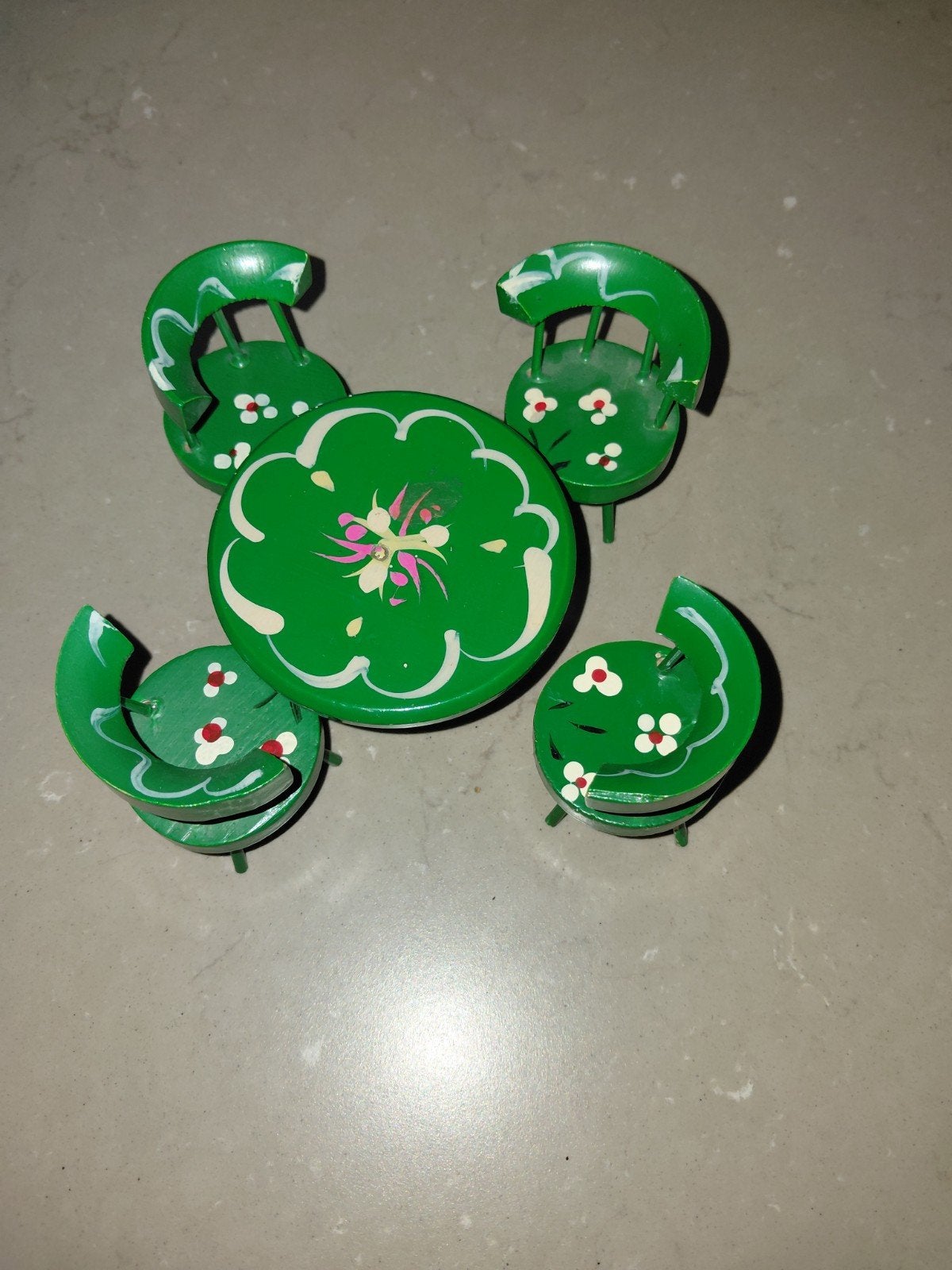 Vintage Poppenhuismeubels Jaren '60 - Groen Hout Set, Verzamelen, Ophalen of Verzenden, Gebruikt, Decoratie