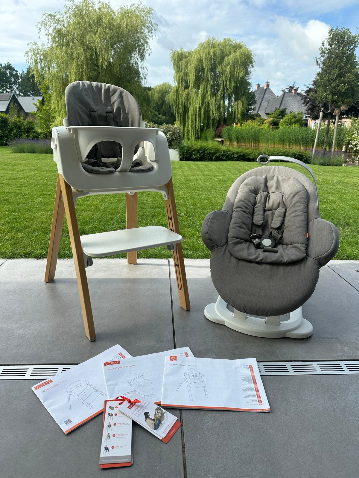 Stokke Steps complete set! kinderstoel met bouncer/wipstoel, Ophalen, Gebruikt, Meegroeistoel, Gordel(s)