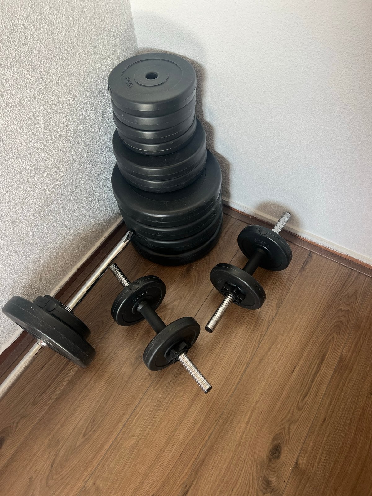 Complete halterset met verstelbaar fitnessbankje, Ophalen, Gebruikt, Armen, Halterset