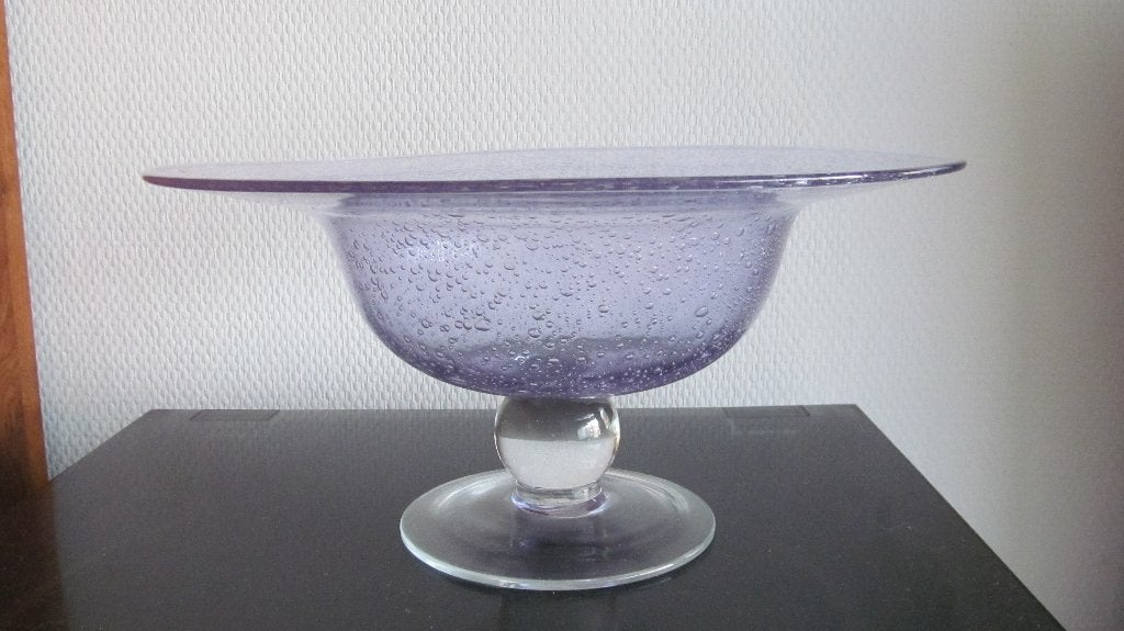 Mooie glazen (fruit) schaal op voet in luchtbellen glas, Ophalen