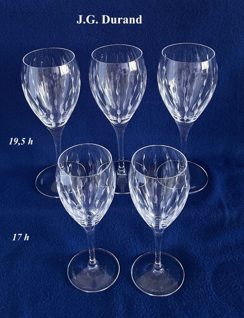 5 Glazen J.G. Durand Glas Kristal Gegraveerd Glas Kristal, Ophalen