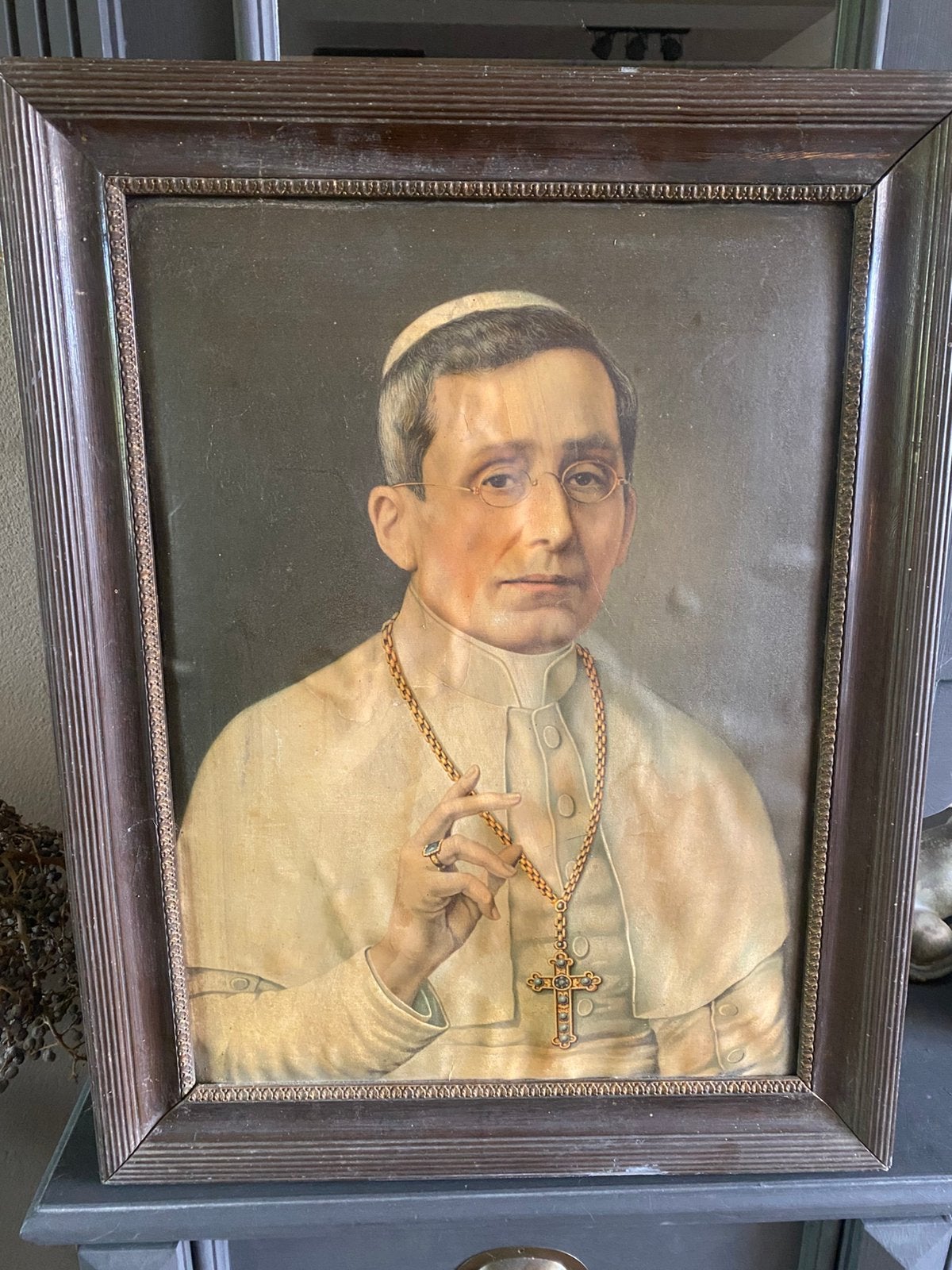 Lijst met afbeelding van geestelijke, Antiek en Kunst, Ophalen of Verzenden